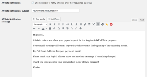 Affiliatewp Advanced Payouts Settings Affiliate Notification